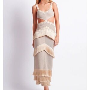 PatBo METALLIC KNIT MAXI DRESS WITH FRINGE TRIM